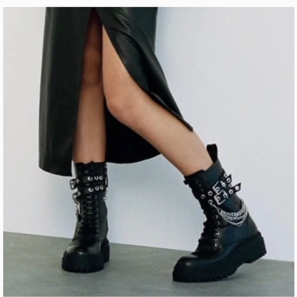 New Zara Leather Ankle Combat Black Boots size 38 (US 7.5) model 2126/610 - Picture 13 of 13